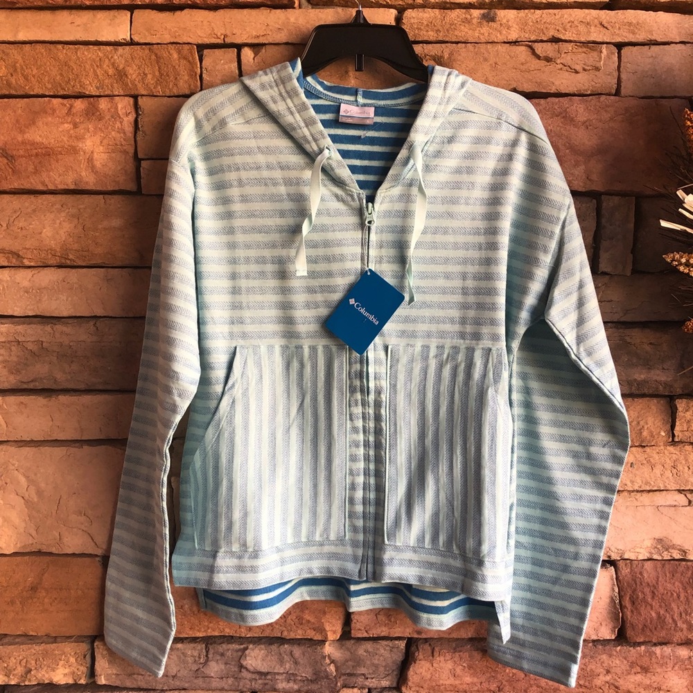 Columbia blue striped zip up hoodie sweatshirt NWT
